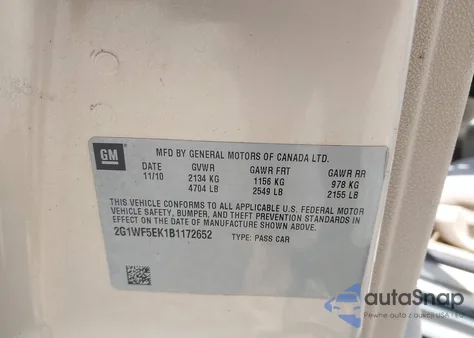 2011 Chevrolet Impala Ls z USA, uszkodzony, nr VIN 2G1WF5EK1B1172652